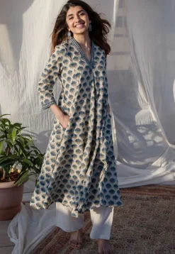 Aadhya Ajrakh Kali Line Cotton Kurta