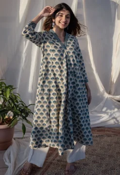 Aadhya Ajrakh Kali Line Cotton Kurta