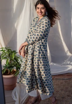 Aadhya Ajrakh Kali Line Cotton Kurta