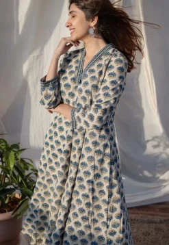 Aadhya Ajrakh Kali Line Cotton Kurta