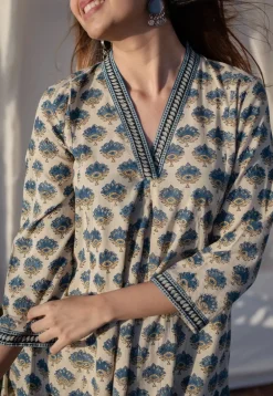 Aadhya Ajrakh Kali Line Cotton Kurta