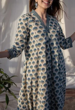 Aadhya Ajrakh Kali Line Cotton Kurta
