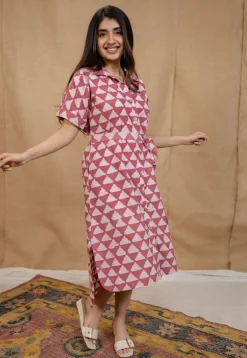 Aalia Pink Batik Cotton Straight Dress