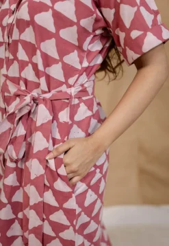 Aalia Pink Batik Cotton Straight Dress
