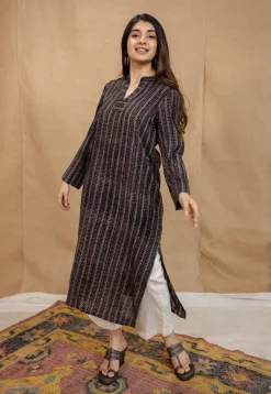Aamani Black Ajrakh Crush Cotton Straight Kurta