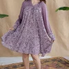 Aanvi Lavender Batik MulMul Cotton Loose Dress with Slip