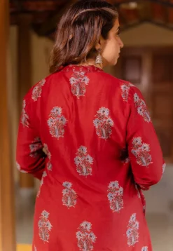 Aarohi Madder Ajrakh Chanderi Silk Straight Kurta with Hand Embroidery