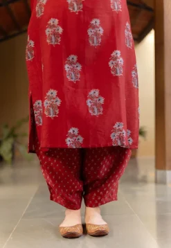 Aarohi Madder Ajrakh Chanderi Silk Straight Kurta with Hand Embroidery