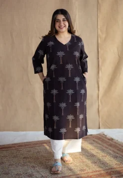 Aarushi Charcoal Ajrakh Cotton Straight Kurta