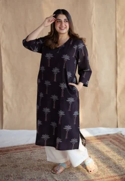 Aarushi Charcoal Ajrakh Cotton Straight Kurta