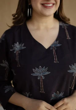 Aarushi Charcoal Ajrakh Cotton Straight Kurta