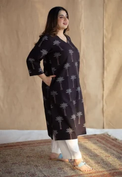 Aarushi Charcoal Ajrakh Cotton Straight Kurta
