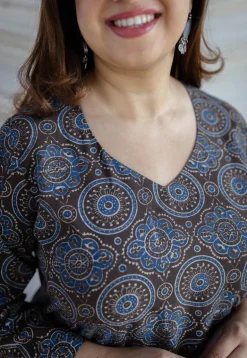 Aarushi Dark Brown Ajrakh Cotton Straight Kurta