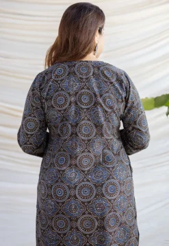Aarushi Dark Brown Ajrakh Cotton Straight Kurta