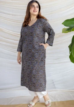 Aarushi Dark Brown Ajrakh Cotton Straight Kurta