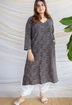 Aarushi Dark Brown Ajrakh Cotton Straight Kurta