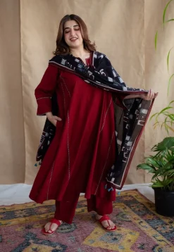 Adira Cotton Jhabba Kali Co-ord Set (Set of 2)