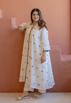 Aditi Off White Jamdani Handloom Cotton A Line Kurta