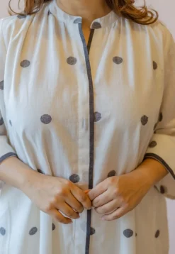 Aditi Off White Jamdani Handloom Cotton A Line Kurta
