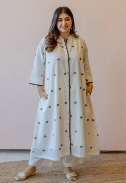 Aditi Off White Jamdani Handloom Cotton A Line Kurta