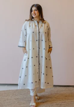 Aditi Off White Jamdani Handloom Cotton A Line Kurta