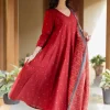 Advika Madder Ajrakh Chanderi Silk Kali Kurta with Hand Embroidery
