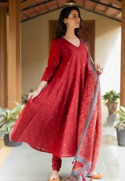 Advika Madder Ajrakh Chanderi Silk Kali Kurta with Hand Embroidery