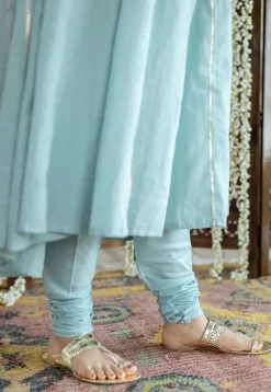 Advika Mulmul Cotton Powder Blue Kali Kurta Set (Set of 3)