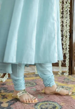 Advika Mulmul Cotton Powder Blue Kali Kurta Set (Set of 3)