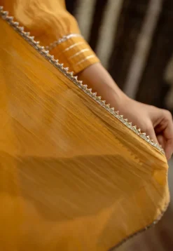 Advika Mustard Kali Chanderi Silk Gota Patti Kurta Set (Set of 3)