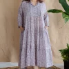 Adya Lavender Batik MulMul Cotton A Line Dress with Slip