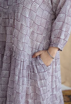 Adya Lavender Batik MulMul Cotton A Line Dress with Slip
