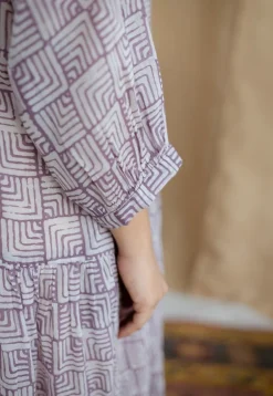 Adya Lavender Batik MulMul Cotton A Line Dress with Slip