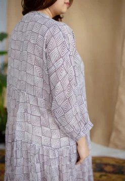 Adya Lavender Batik MulMul Cotton A Line Dress with Slip