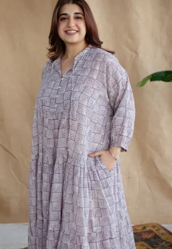 Adya Lavender Batik MulMul Cotton A Line Dress with Slip