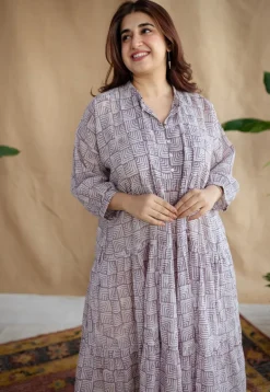 Adya Lavender Batik MulMul Cotton A Line Dress with Slip