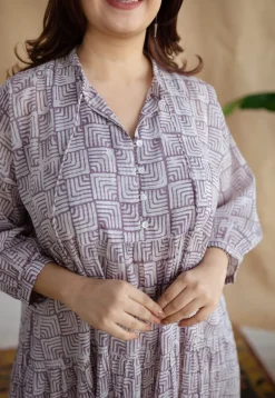 Adya Lavender Batik MulMul Cotton A Line Dress with Slip