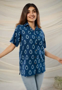Afia Indigo Dabu Cotton Top