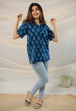 Afia Indigo Dabu Cotton Top