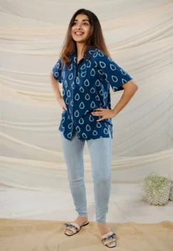 Afia Indigo Dabu Cotton Top