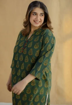 Afira Green Ajrakh Cotton Straight Kurta