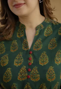 Afira Green Ajrakh Cotton Straight Kurta