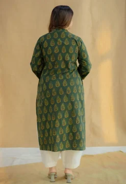 Afira Green Ajrakh Cotton Straight Kurta