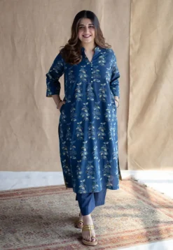 Afira Indigo Ajrakh Cotton Straight Kurta
