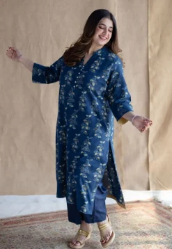 Afira Indigo Ajrakh Cotton Straight Kurta