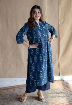 Afira Indigo Ajrakh Cotton Straight Kurta