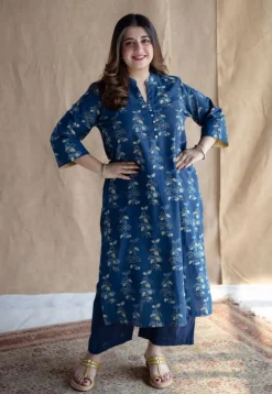 Afira Indigo Ajrakh Cotton Straight Kurta