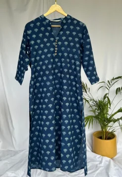 Afira Indigo Dabu Cotton Straight Kurta