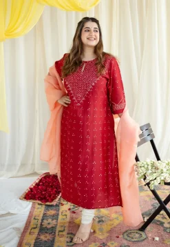 Ahalya Bandhani Chanderi Silk Kurta with Mukaish Detailing