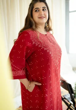 Ahalya Bandhani Chanderi Silk Kurta with Mukaish Detailing